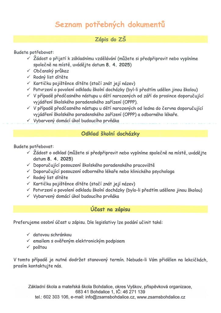 Pozvánka k zápisu do 1. ročníku