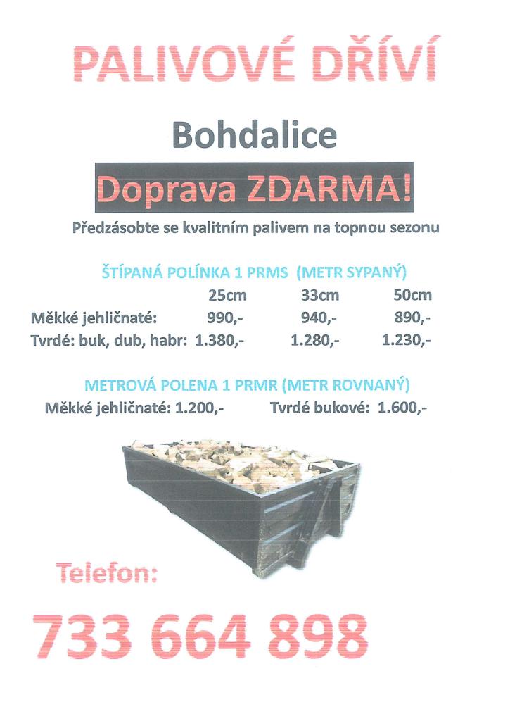 Prodej palivového dřeva Bohdalice