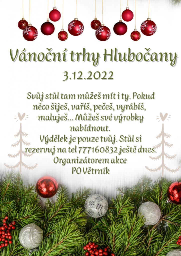 Pozvánka na vánoční trhy Hlubočany